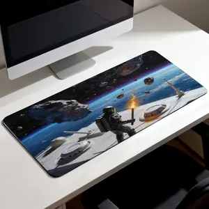 Premium Astronaut Holding Torch Watching Asteroids In Space Illustration High Quality Mouse Pad Modern Office Gaming Comfort Experience Non Slip Durable For Daily Work And Play  40*80 Size.