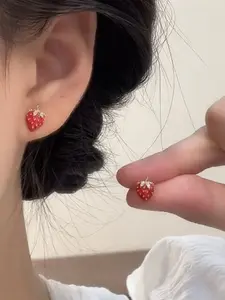 Cute Mini Strawberry Fruit Veggie Earrings, Fashionable and Elegant Party Jewelry, Versatile Commuter Accessories, Stylish and Unique Ear Studs