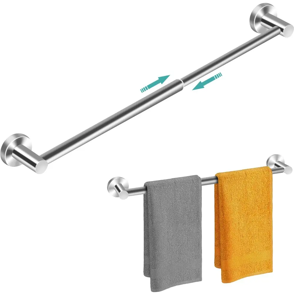 14.6–24 Inch Adjustable Suction Cup Towel Bar for Bathroom Wall – Stainless Steel Towel Rack, No-Drill Bath Towel Holder for Shower Door, Glass & Tile Wall, Bathroom Accessories Organizer for Home