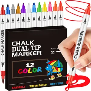 Liquid Chalk Markers Dual Tip - Wide Brush Tip & Fine Tip, 12 Colors Washable  Chalk Window Markers Pen for Auto Glass Mirror Poster First Day of School Sign Board, Stocking Stuffer for Teens