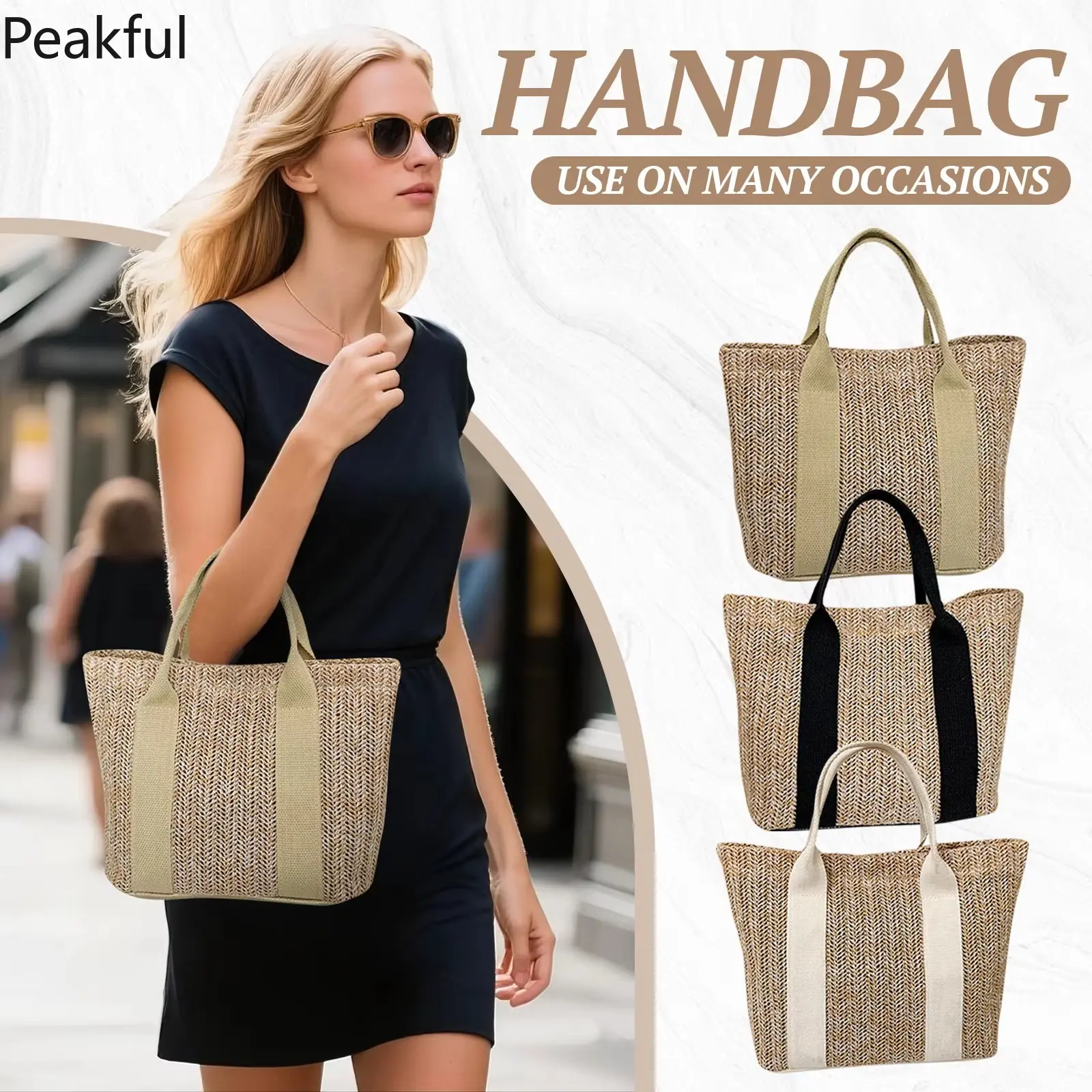 Viral Large Straw Woven Tote Bag, Fashion Bohemian Beach Shoulder Purse, Natural Rattan Summer Handbag with Contrast Handles, spacious design & durable construction, ideal for shopping trips, weekend getaways and tropical vibes