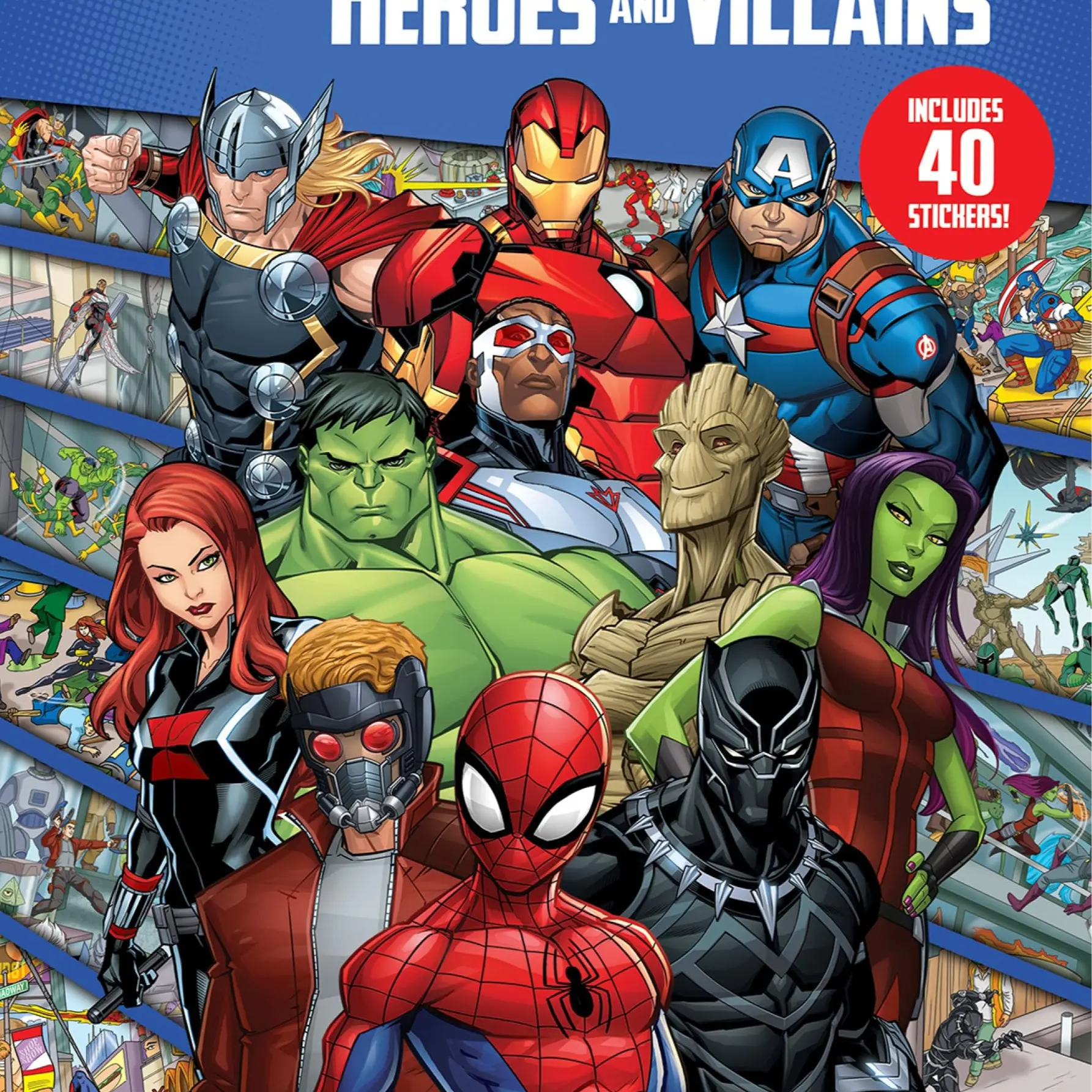 Marvel Spider-man, Avengers, Guardians, and More! - Heroes and Villains Look and Find Activity Book with Stickers - PI Kids, Paperback