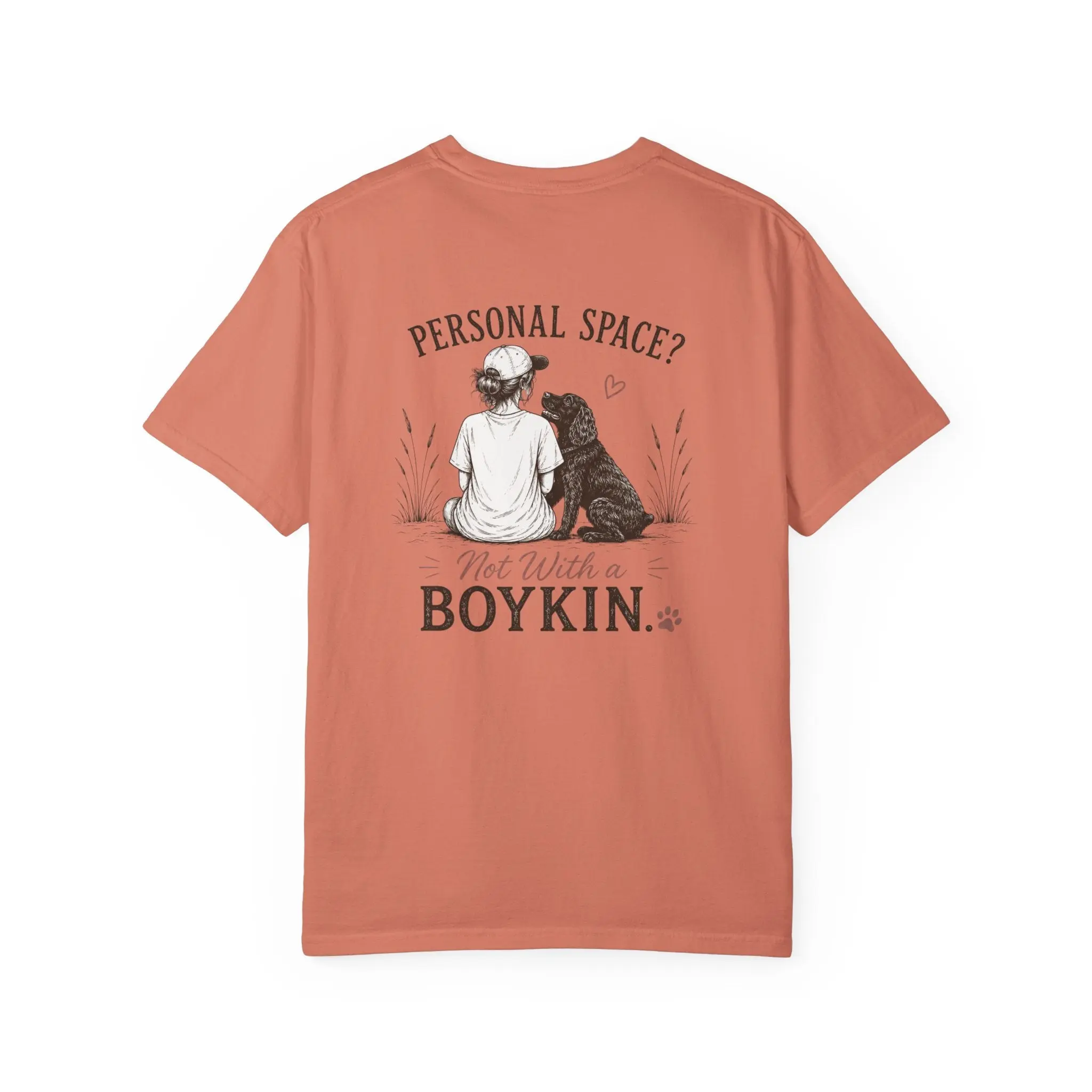 Women's "No Personal Space" Boykin Spaniel Graphic T-Shirt - Round Neck, Short Sleeve, Relaxed Fit, Washed Heavyweight Ring-Spun Cotton, Casual One Size Tops