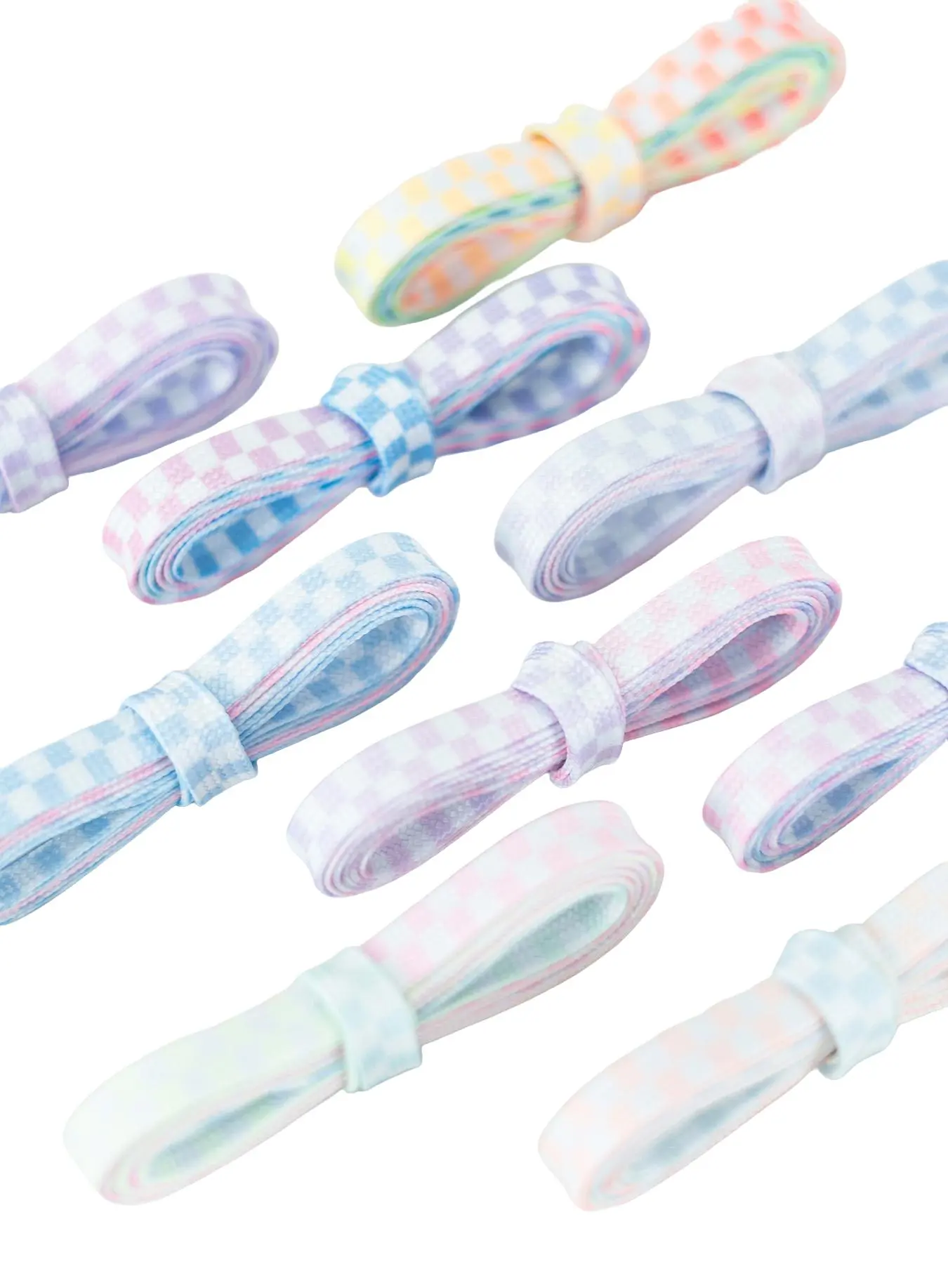 Pair of 8mm Wide Multicolor Gradient Plaid Shoelaces, Casual Fun Versatile Shoe Laces, Laces for Sneakers, Ladder Laces, Footwear Lace for All Seasons, Stylish and Durable