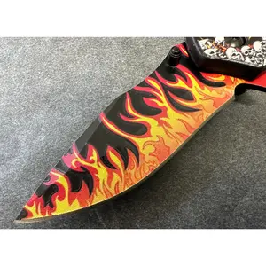 Dragon Red Flame Pocket Knife Folding Full Size 3.5" Blade Skull Fire Tactical Quick Action Spring Assisted Belt Clip
