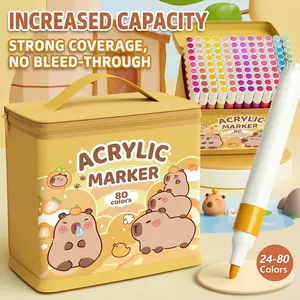 24-80 Color Acrylic Markers Set, Paint Markers Set, Kids Safe Washable Art Supplies, Perfect for Gifts, Cards, Cups, Wood Decor, Sketching, Professional Art