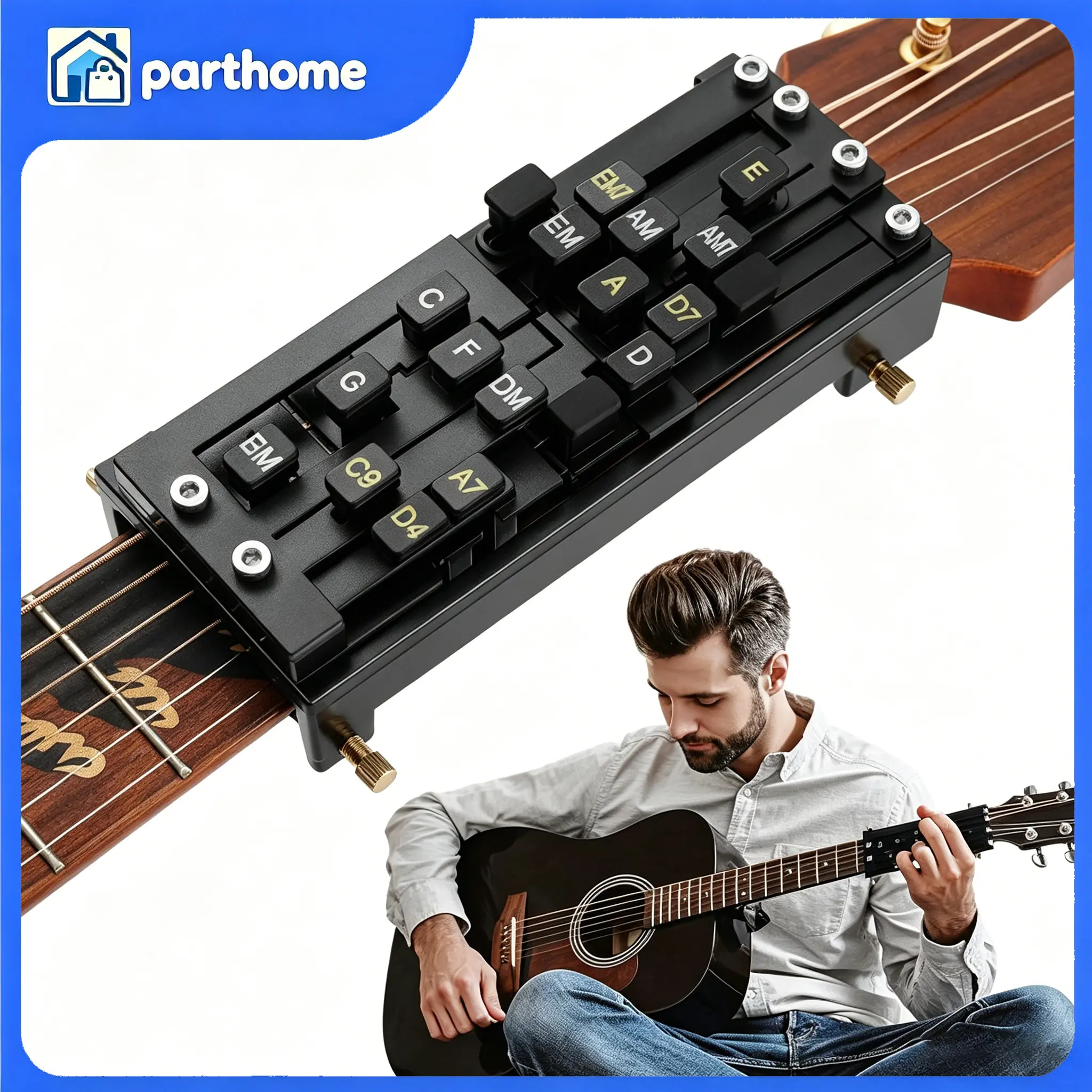 16 Chord Buttons ABS Guitar Chord Trainer Portable Folk Guitar Learning Accessory Assisting Muscle Memory Hand Posture Correction Reducing Finger Discomfort for Guitar New Players Music Daily Practice Tool
