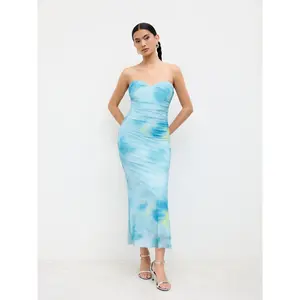 Cider Mesh Illusion Ruched Bandeau Maxi Dress SwimWeek