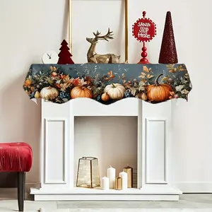 1Pcs Autumn Pumpkin Fireplace Scarf & Thanksgiving Table Runner, Vibrant Leaf Design, Polyester Decor, Easy Care, Durable Material