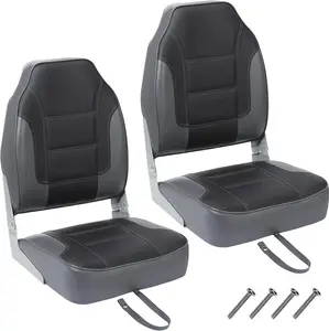 【Christmas Gift】2 Pack Boat Seats High Back,Folding Boat Seats Stainless Steel Screws Included,Fold-Down Fishing Boat Chair with Thickened Sponge Padding and Hinge for Sightseeing Boat,Speedboat, Canoe(2 Seats)