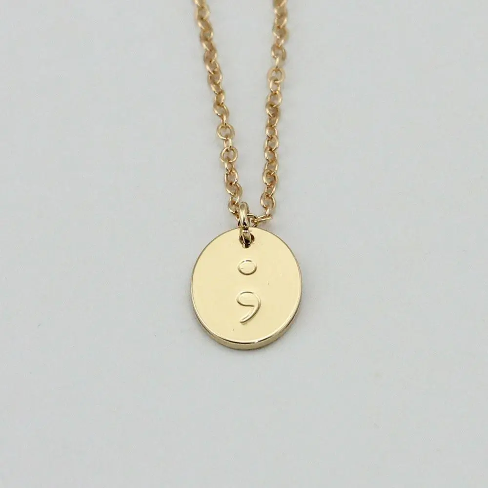 Women Accessories Jewelry New Design Semicolon Engraved Pendant Necklace