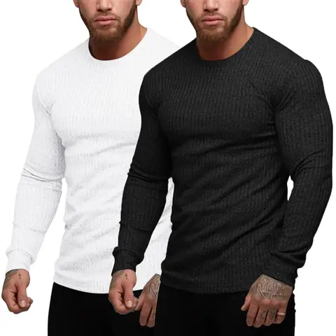 COOFANDY Men's 2-Pack Stretch Long Sleeve Muscle T-Shirt - Spandex Blend Stretch Fabric, Fitness Outfits, Mens Activewear Gym Workout Tops, 2-Pack Keeps 1 Ready for Training