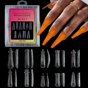 120Pcs Dual Nail Forms Molds Stiletto Coffin Ballerina Acrylic Nail Tips 12 Shapes For Builder Gel Manicure Nail Art DIY At Home Soft Gel Tips