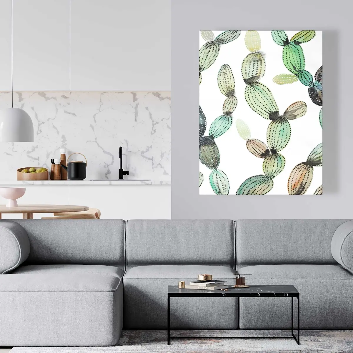 212 MAIN Cactus Motif Artistic Nature Wall Art Painting - 36x48 in. Unframed Botanical Green Vivid Colors Print, Home Decoration Unframed Wall Art Artwork for Rooms