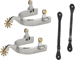 Western Cowboy Spurs, Paired with 6 Holes Spurs Belt, Western Cowboy Spurs with Copper Rowel,Stainless Steel Western Horse Spurs with Rotatable Gear, Men Women Horse Boot Spurs for Equestrian