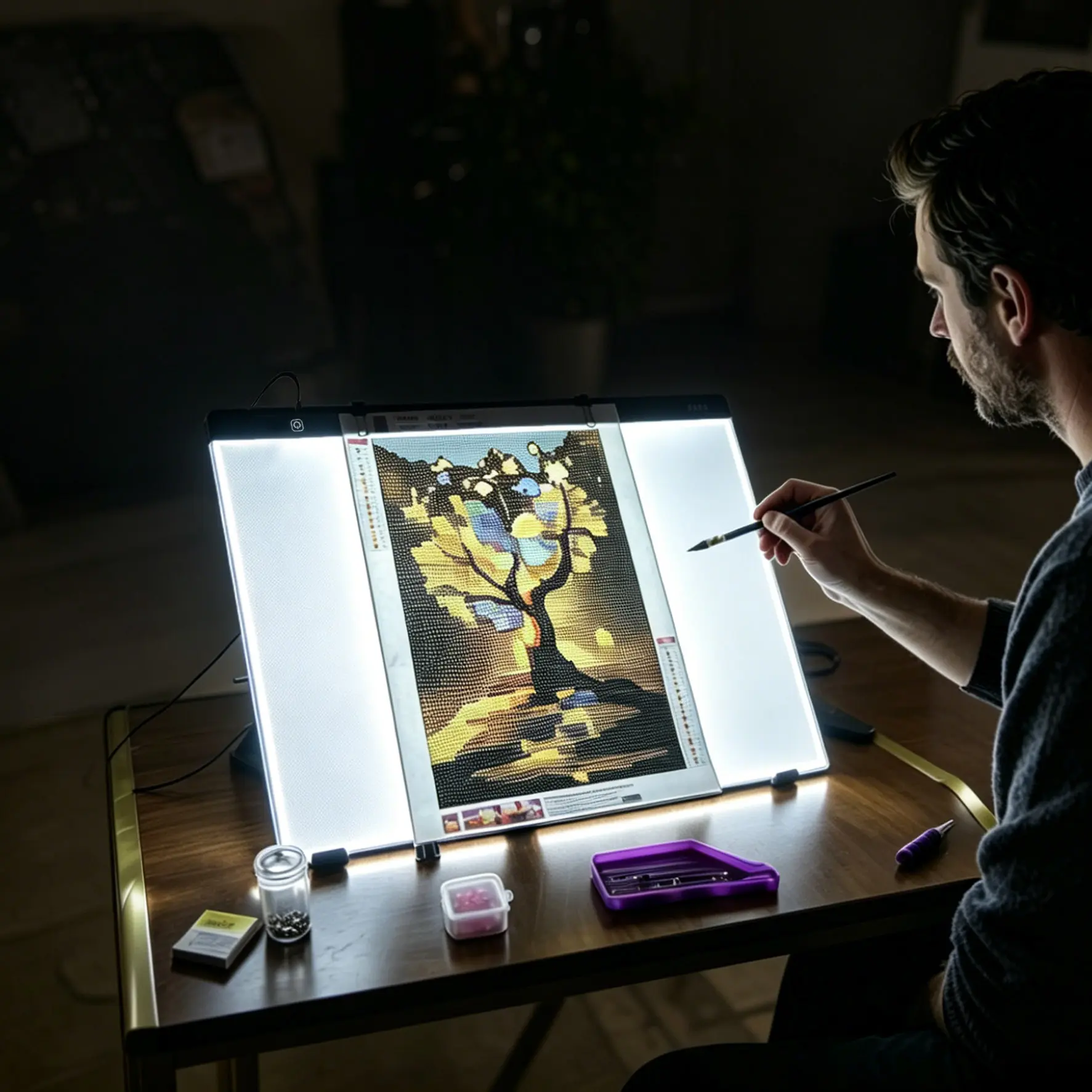 A3 (40×33.5cm) LED Light Pad with Stand, USB-Powered 3-Dimming Drawing Board, Multi-functional Art Supply for Diamond Painting & Copy Board Writing, College Canvas Compatible, Modern Design.