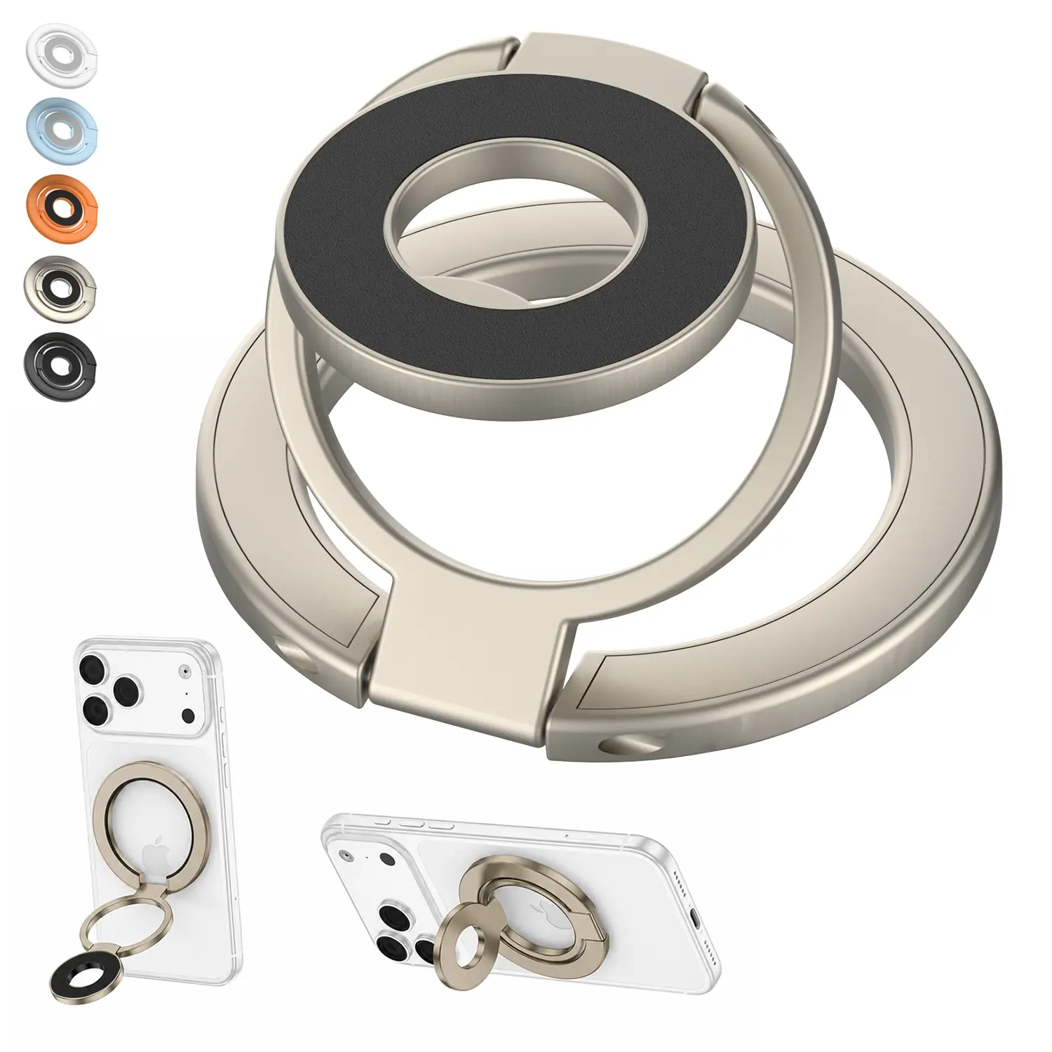 MagSafe Magnetic Mobile Phone Ring Grip Holder Kickstand - Double-Sided Magnet, 360° Rotatable, Adjustable, Easy to Attach/Detach, Foldable Multi-Angle Mount, Wireless Charging Compatible, Universal for iPhone Samsung Android