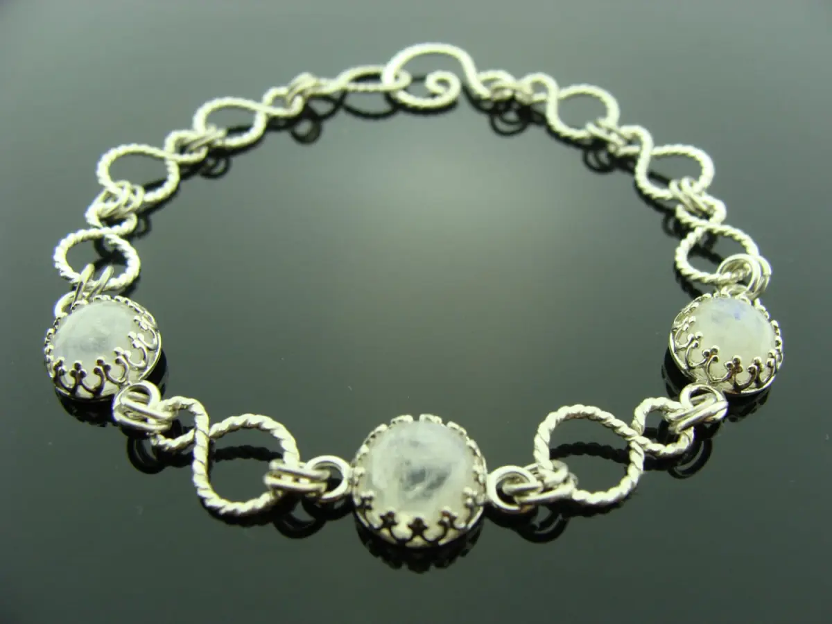 Rainbow Moonstone Bracelet · 925 Sterling Silver Link Jewelry · June Birthstone Gift