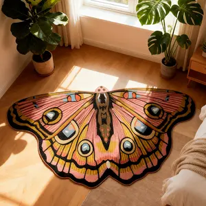 Fantasy Pink Brown Butterfly Irregular Living Room, Bedroom, Bedside Carpet Retro Art Soft and Comfortable Non-Slip Home Washable Carpet, Machine Washable Rugs