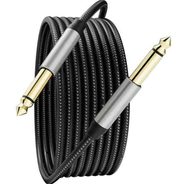6.35mm Instrument Cable 3Ft,Silver Color Premium 6.35mm Mono Jack 1/4" TS Cable Unbalanced Guitar Patch Cords/Instrument Cable Male to Male with Zinc Alloy Housing and Nylon Braid(3Ft/1M)
