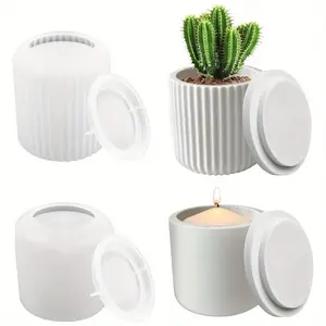 2pcs Silicone Molds for Concrete & Plaster, Candlestick & Pot Molds, Covered Slot Design, Durable DIY Craft Tools