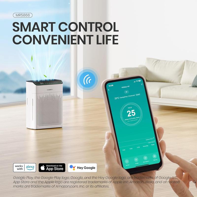 MORENTO 5866 Air Purifier for Home Large Room Up to 1290 Sq Ft with PM 2.5 Display, HEPA Sleep Mode Double-sided Air Inlet for Smoke and Odor#TikTokShopBlackFriday