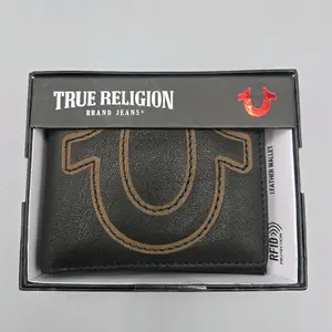 True Religion Genuine Leather Bifold RFID Blocking Protection Black Men Wallet
