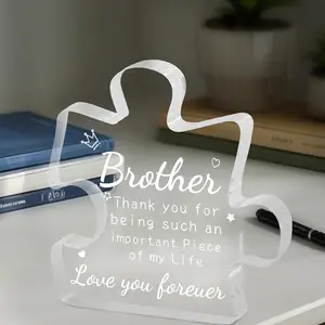 Puzzle Shaped Acrylic Desktop Ornament, Creative Letter Pattern Decorative Plaque, Birthday Gift for Brother, Thank You Gift for Brother, Signs, Creative Desktop Decoration