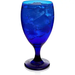 Premiere Cobalt Iced Tea Glasses, Stylish Cobalt Blue Drinking Glasses Set of 12, Dishwasher Safe Stemmed Water Goblets for Parties and More