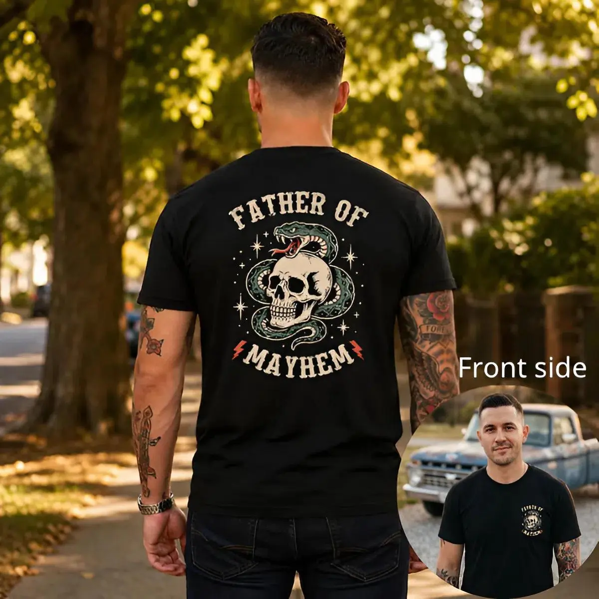 Father of Mayhem Tee, Mother of Mayhem Shirt, Tattoo Style Skull Snake, Mom Dad Baby Toddler Set, Matching Family, Street Style Outfit, Menswear Clothing, Clothing for men, Gift for Boyfriend, Best Gift for Father dayShirt