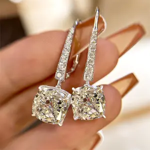 Effinny 5.5ct*2pcs Cushion Cut G-Color Women's Pretty Studs Earrings,S925 Sterling Silver Earrings, 5A Grade Cubic Zirconia Earring for Anniversary, Wedding, Proposal Outdoorfun