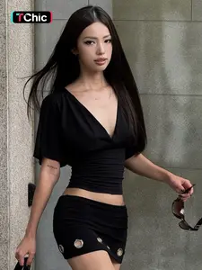 Women Summer Sexy Short Sleeve V Neck Backless T Shirt Tops Tee