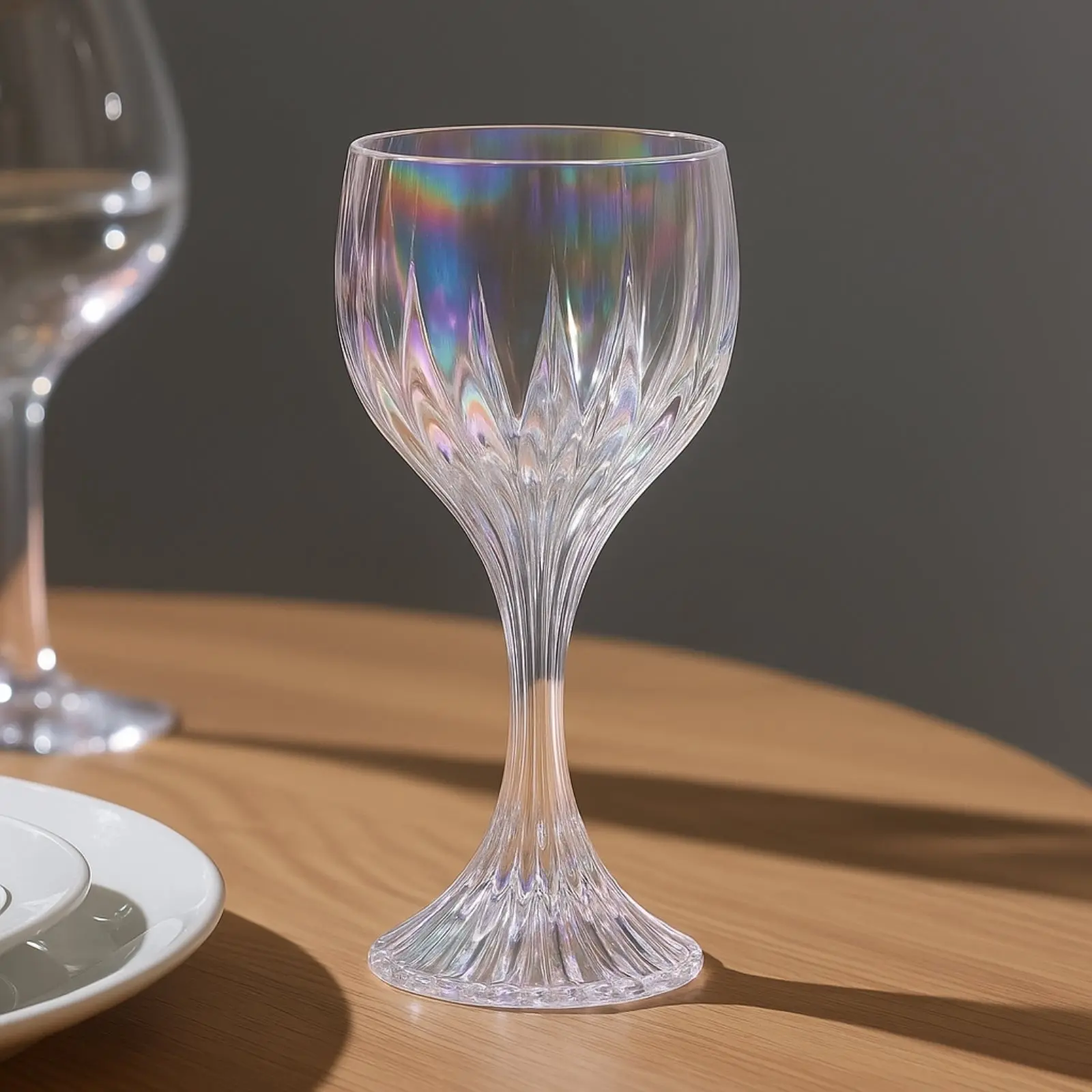 6 Pack Prism Cut Crystal Wine Glass Goblets – Iridescent Clear 10oz Stemware Set for Red & White Wine