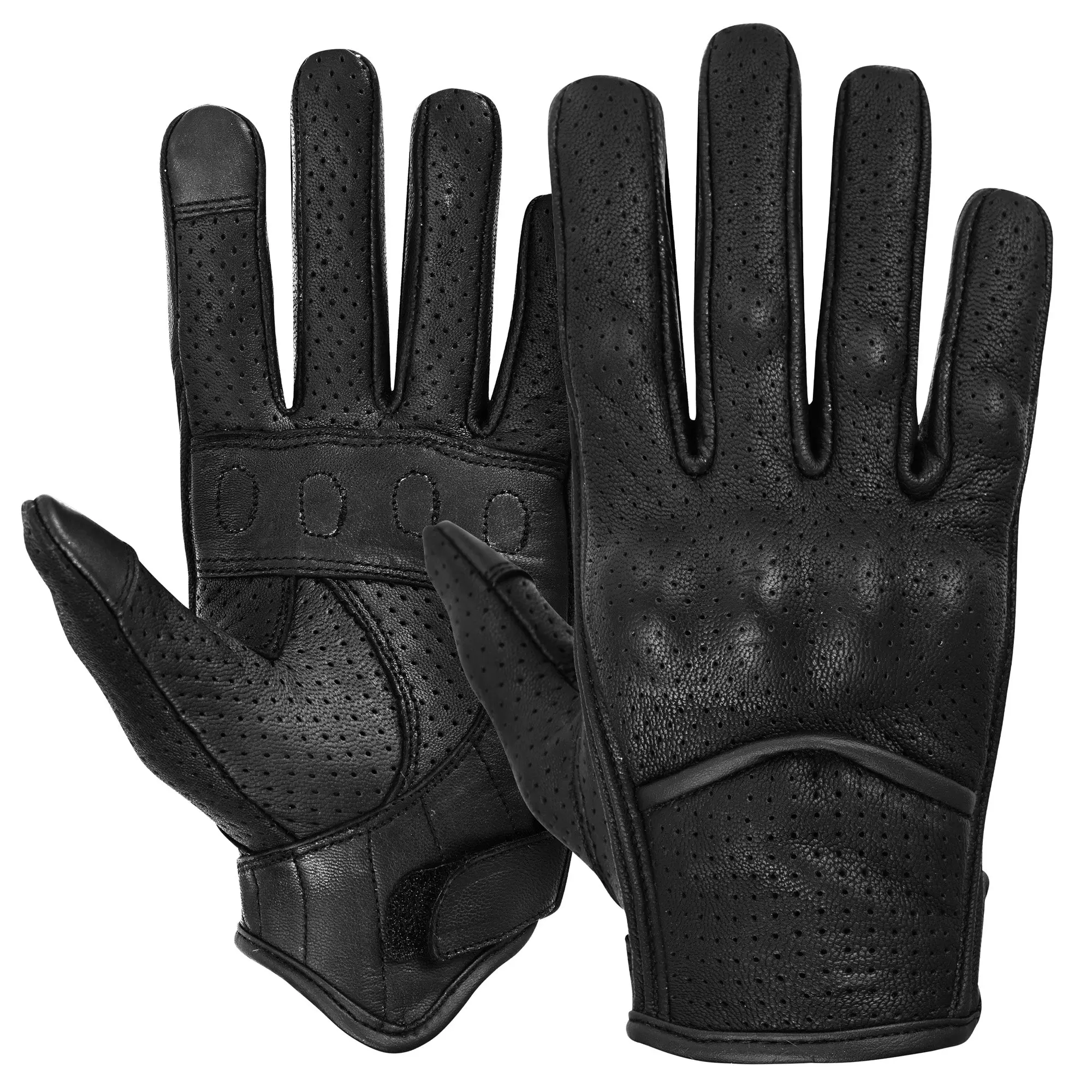 Women's Perforated Breathable Black Leather Motorcycle Lightweight Gloves MC60502