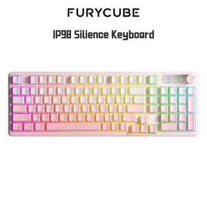 FURYCUBE IP98 Keyboard - 98 Keys with Number Pad, PBT Gradient Side-Engraved, Media Knob, Tri-Mode, RGB Backlit, Silent Mechanical Feel for Gaming & Office Work on PC/Mac