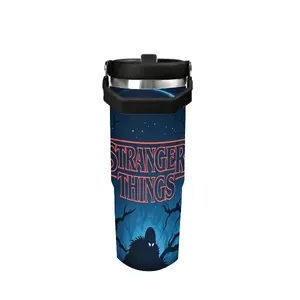 Stranger Things Insulated Mug，Car cup，30oz Tumbler with Handle and Straw -304 Stainless Steel Insulated Travel Mug for Hot & Cold Drinks, Demogorgon Upside Down Design, Perfect for Stranger Things Fans, TikTok Viral