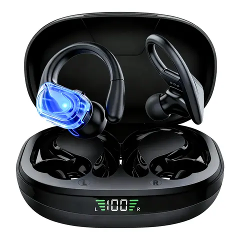 PAVUN Wireless Bluetooth 5.3 Electronic In-Ear Headphones with LED Screen Charging Case, Ergonomic Silicone Tips, HD Mic, Active Noise Cancellation, Auto Pairing, Long Battery Life, Audio Support, Comfortable for Workout & Commute (iOS/Android Compatible)