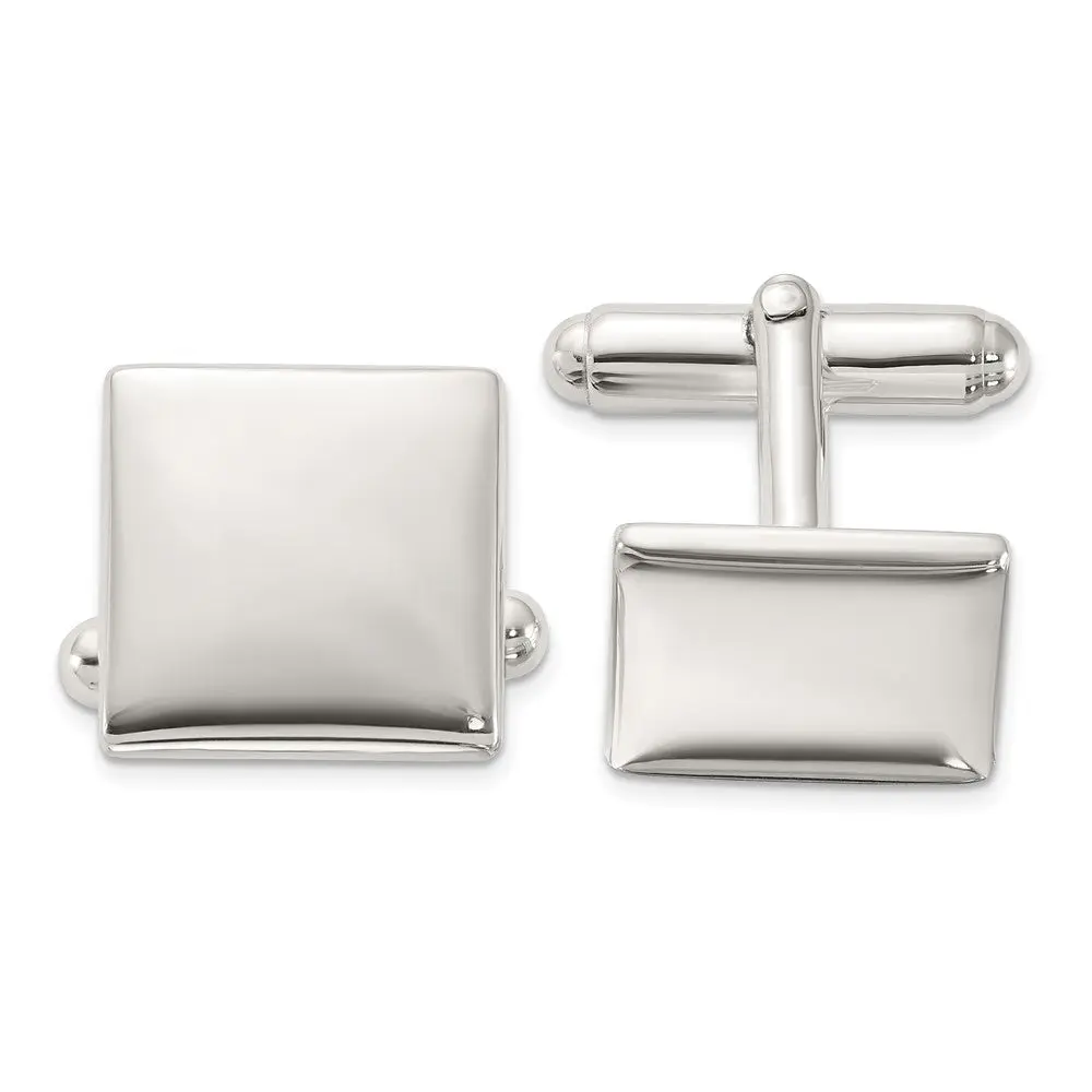 Men's 925 Sterling Silver Textured Square Cufflinks, Rhodium-Plated Modern Jewellery, Engravable with Gift Box, Classic, Engraved