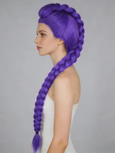 Skpop Wig Mixed Large Braid Rumi Wig Cosplay Wig New Year Role Play, High-Quality Synthetic Hair, Perfect for Costume Parties & Events, Knotless Braided Wig