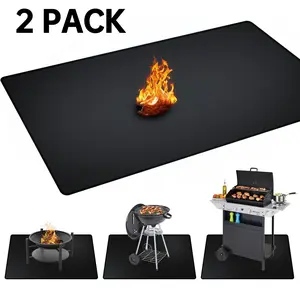 2 Pack 48 x 30 inch Under Grill Mats for Outdoor, Double-Sided Fireproof, Oil and Waterproof Protective Mat for Grass and Deck, BBQ Fire Pit Fireplace Grilling Mat