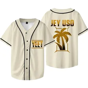 Jey Uso Merch Gold Yeet Logo Baseball Jacket Unisex Stylish V-neck Button Short Sleeve T-shirt,S,Style 7