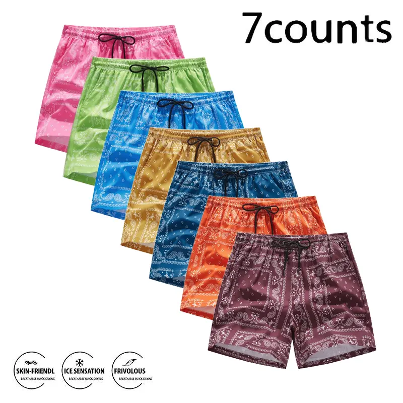 Men’s ethnic-style drawstring , fashionable printed swim trunks, summer beach  vacation , men’s apparel, graphic  Versatile  Sports Quick-Dry Elastic Athletic  Set Men's Casual Breathable Shorts