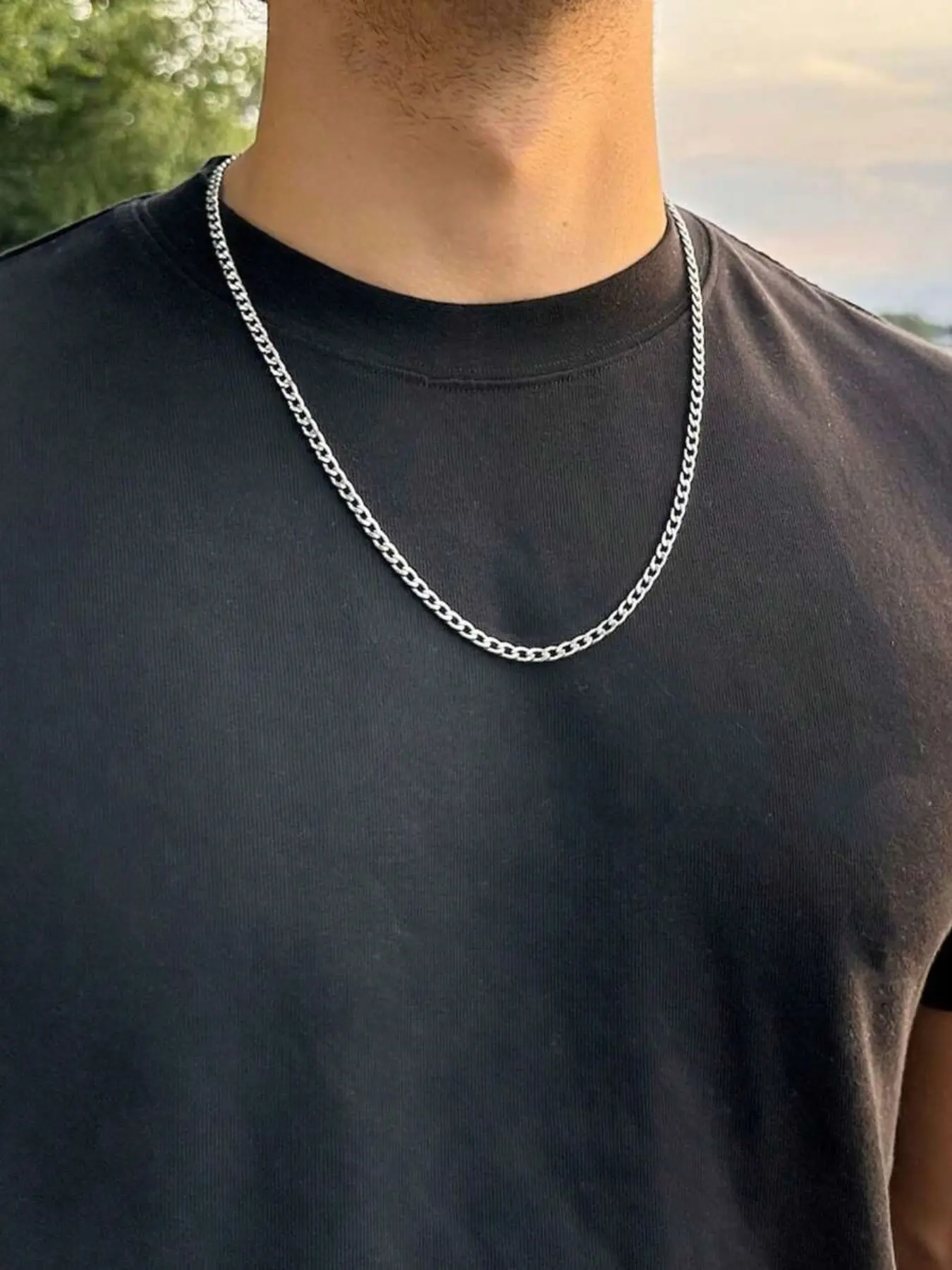Fashion Men's Lock Chain Necklace/stainless Steel Waterproof & Anti-fading Chain/simple Silver Men's Chain/gift For Him/Minimalist Chain