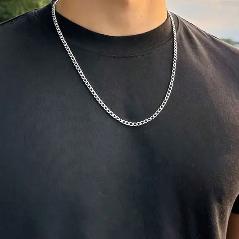 Fashion Men's Lock Chain Necklace/stainless Steel Waterproof & Anti-fading Chain/simple Silver Men's Chain/gift For Him/Men Jewelry