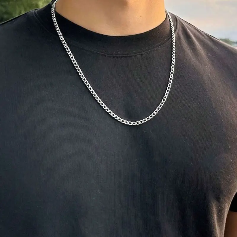 Fashion Men's Lock Chain Necklace/stainless Steel Waterproof & Anti-fading Chain/simple Silver Men's Chain/gift For Him/Men Jewelry