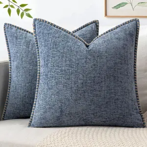 Pack of 2 Couch Throw Pillow Covers 20x20 Inch Dark Grey Blue Farmhouse Decorative Pillow Covers with Stitched Edge Soft Dyed Pillow Covers for Sofa Bed Living Room