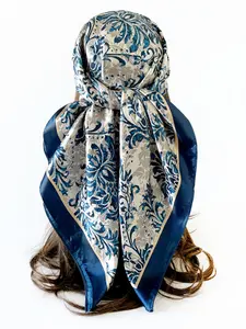 Vintage Pattern Silk Scarf, 90cm Women's New Headscarf, European and American Style Imitation Silk Rhombus Decorative Headband