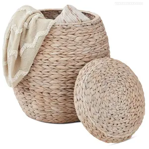 Best Choice Products Vintage Multipurpose Hyacinth Storage Organizer Tote Basket w/ LidFFSummitSupply7