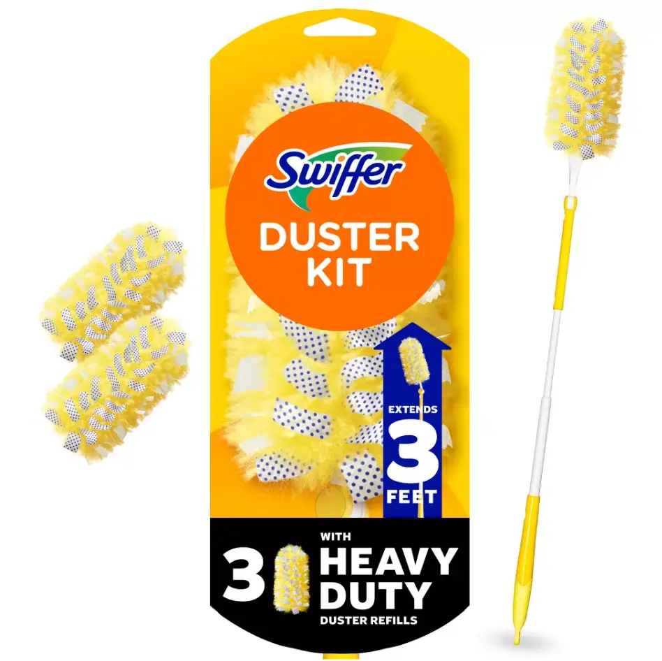 4 Piece Heavy Duty Extendable Duster Kit, Telescopic Long Handle Dusting Tool with Disposable Duster Refills for Ceiling Fans, Blinds, Furniture & Household High Reach Cleaning