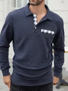 New Men's Leisure-Sports Plain Casual Fitted Polo Shirt with Zip Collar for Autumn 2025